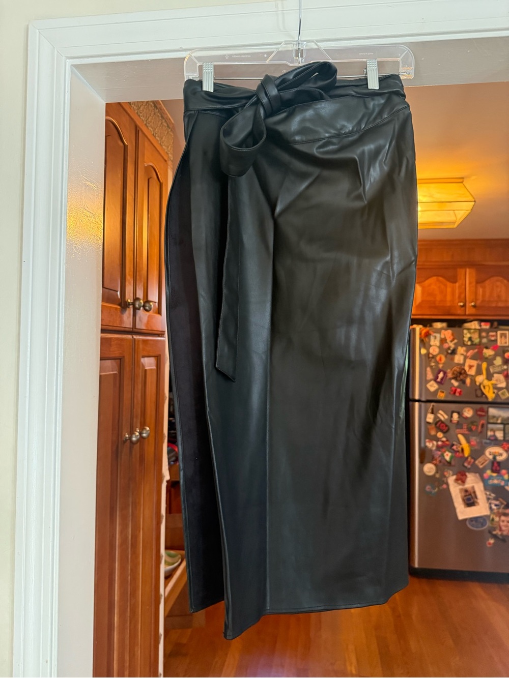 Never Fully Dressed Black vegan Leather Tie-Waist Maxi Skirt
